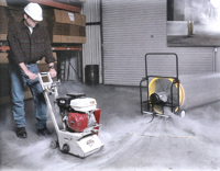 Tempest Power Blower with Plastic Ducting to Ventilate a Room.