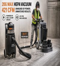 120 Volt, 421-CFM Vac:  Operates on a 20A Circuit.